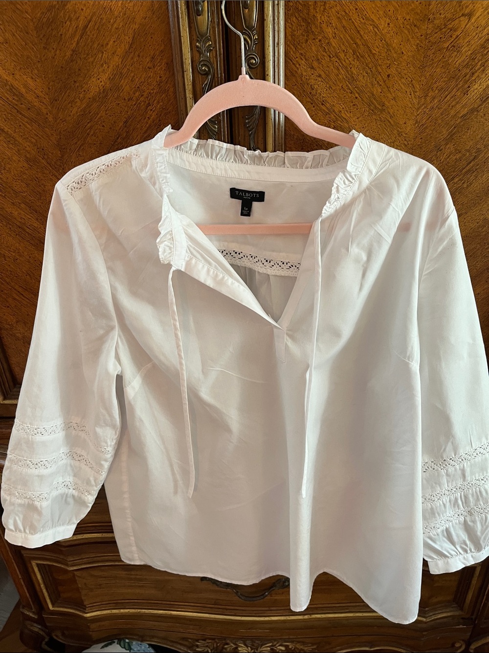 Talbots White Cotton Ruffle-Tie Peasant Blouse